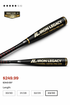 Iron Legacy Vortex Pro 33/30 BBCOR Baseball bat